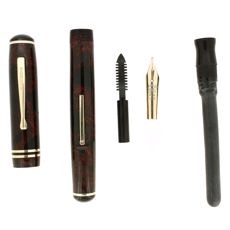 C1930S CARTER'S MOTTLED RED STANDARD STREAMLINE FOUNTAIN PEN RESTORED OFFERED BY ANTIQUE DIGGER