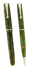 SCARCE C1933 PARKER MODERNE BRAZILLAN GREEN FOUNTAIN PEN & PENCIL SET RESTORED OFFERED BY ANTIQUE DIGGER