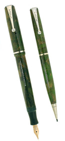 SCARCE C1933 PARKER MODERNE BRAZILLAN GREEN FOUNTAIN PEN & PENCIL SET RESTORED OFFERED BY ANTIQUE DIGGER