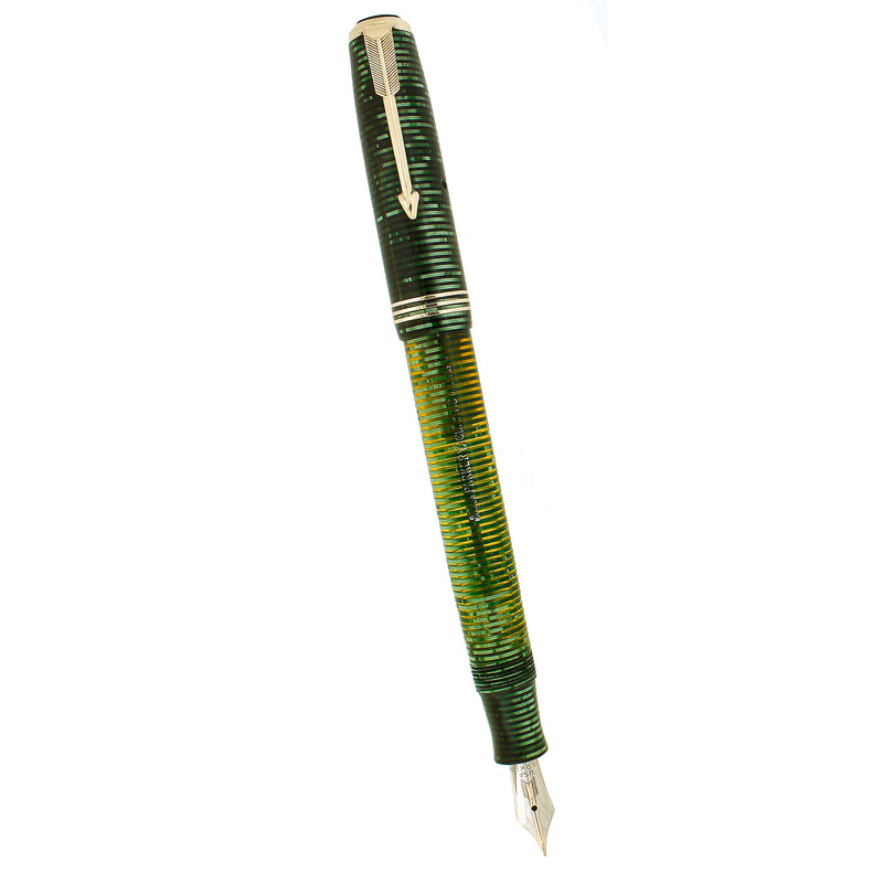 1933 PARKER EMERALD PEARL VACUMATIC STANDARD DOUBLE JEWEL FOUNTAIN PEN RESTORED OFFERED BY ANTIQUE DIGGER