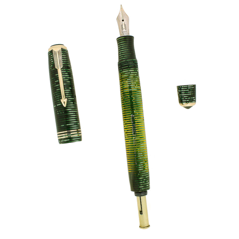 1933 PARKER EMERALD PEARL VACUMATIC STANDARD DOUBLE JEWEL FOUNTAIN PEN RESTORED OFFERED BY ANTIQUE DIGGER