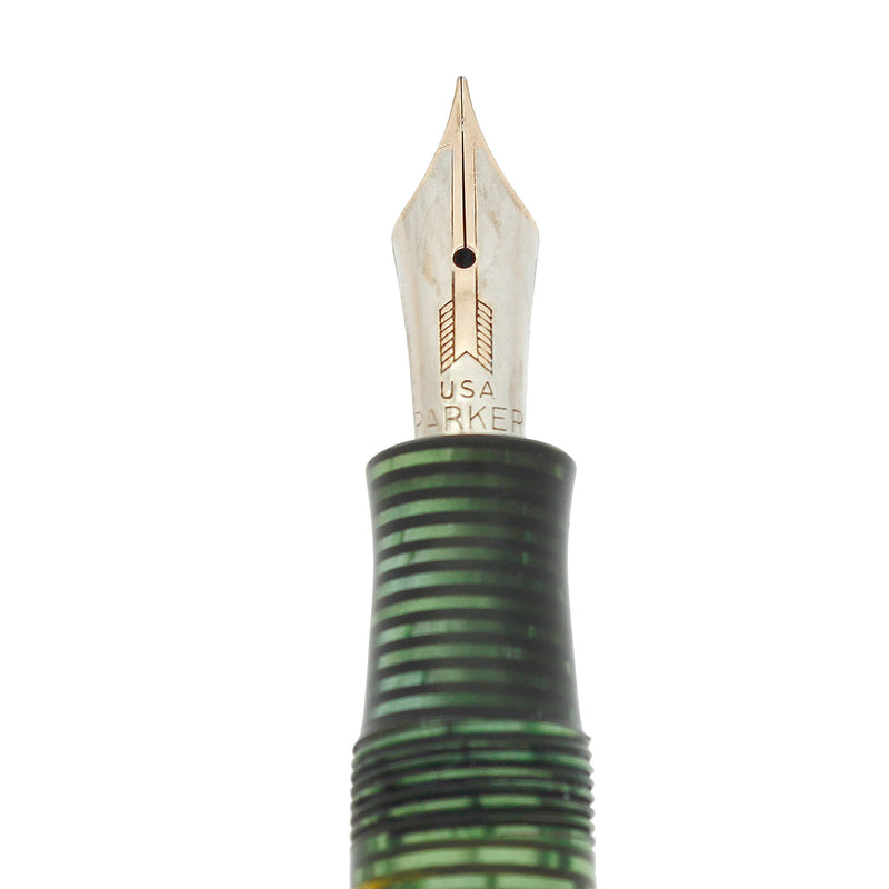 1933 PARKER EMERALD PEARL VACUMATIC STANDARD DOUBLE JEWEL FOUNTAIN PEN RESTORED OFFERED BY ANTIQUE DIGGER