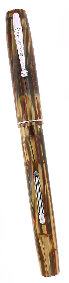 CIRCA 1933 WATERMAN THOROBRED GOLDEN PEARL BRONZE W/RED VEINS FOUNTAIN PEN RESTORED OFFERED BY ANTIQUE DIGGER