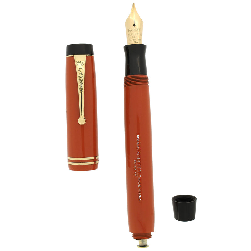 1934 PARKER SENIOR STREAMLINE ORANGE DUOFOLD FOUNTAIN PEN RESTORED NEA