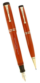 1934 PARKER ORANGE DUOFOLD SENIOR STREAMLINE FOUNTAIN PEN& PENCIL SET RESTORED OFFERED BY ANTIQUE DIGGER