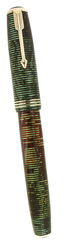 1935 PARKER VACUMATIC OVERSIZE EMERALD PEARL DOUBLE JEWEL FOUNTAIN PEN RESTORED OFFERED BY ANTIQUE DIGGER