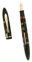 C1935 SHEAFFER SHORT SLENDER EBONIZED PEARL BALANCE FOUNTAIN PEN RESTORED OFFERED BY ANTIQUE DIGGER