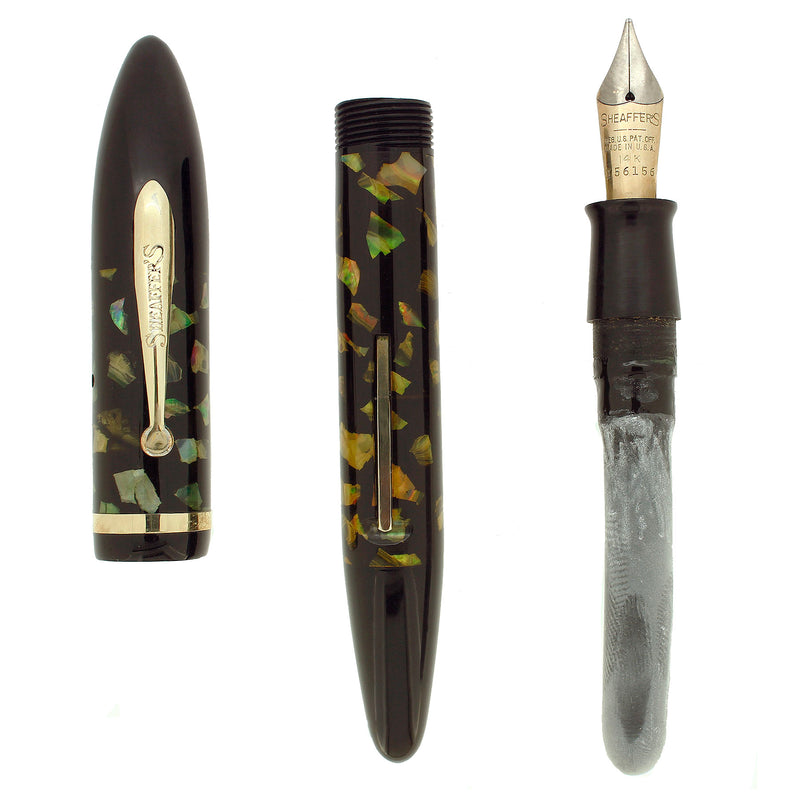 CIRCA 1936 SHEAFFER OVERSIZE BALANCE NON-WHITE DOT EBONIZED PEARL FOUNTAIN PEN RESTORED