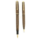 1936 PARKER GOLDEN WEB DOUBLE JEWEL VACUMATIC FOUNTAIN PEN & PENCIL SET RESTORED OFFERED BY ANTIQUE DIGGER