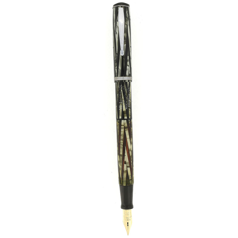 CIRCA 1936 WATERMAN INK-VUE SILVER RAY 14K RED KEYHOLE FLEX NIB FOUNTA
