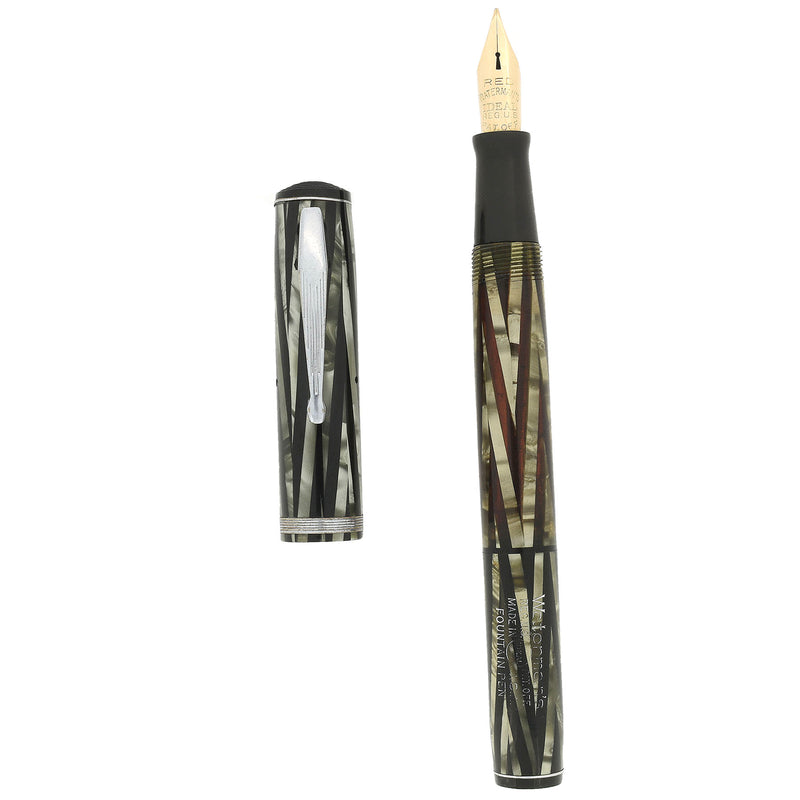 CIRCA 1936 WATERMAN INK-VUE SILVER RAY 14K RED KEYHOLE FLEX NIB FOUNTA