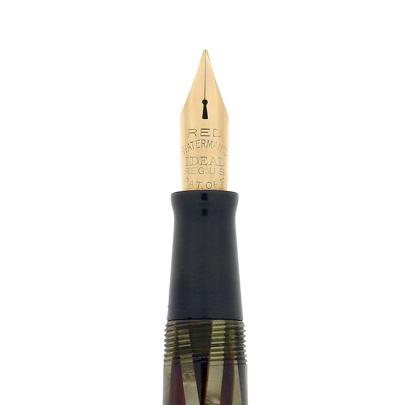 CIRCA 1936 WATERMAN INK-VUE SILVER RAY 14K RED KEYHOLE FLEX NIB FOUNTA