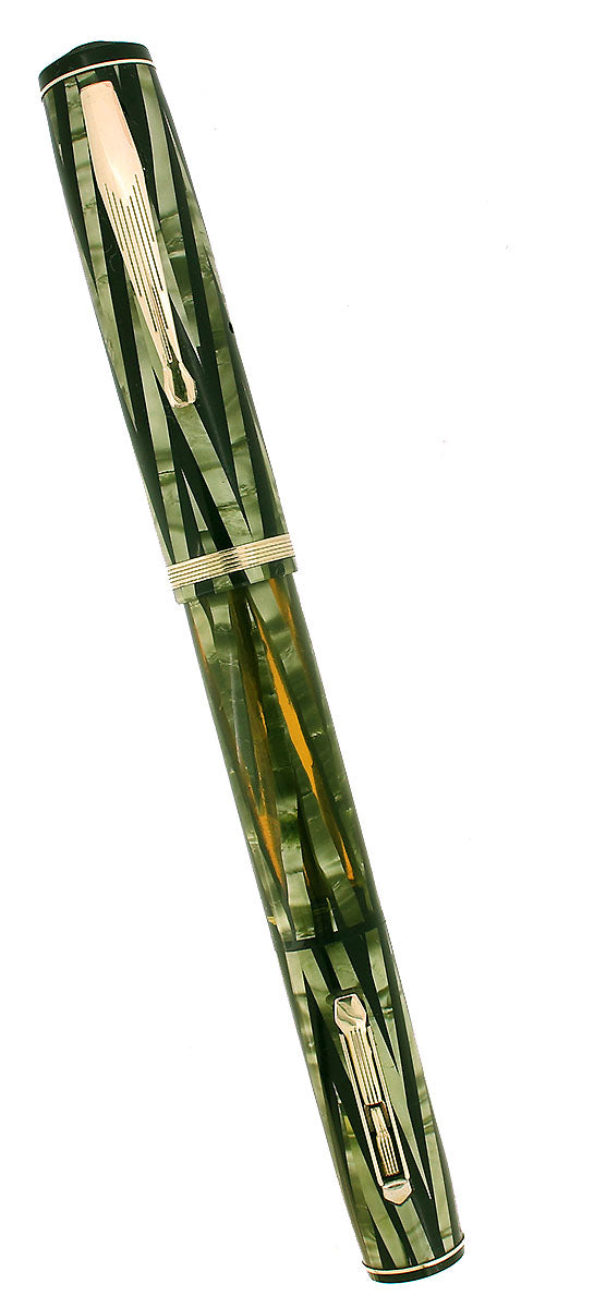 CIRCA 1936 WATERMAN INK VUE EMERALD RAY RED KEYHOLE FLEX NIB FOUNTAIN PEN RESTORED OFFERED BY ANTIQUE DIGGER