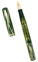 CIRCA 1936 WATERMAN INK VUE EMERALD RAY RED KEYHOLE FLEX NIB FOUNTAIN PEN RESTORED OFFERED BY ANTIQUE DIGGER