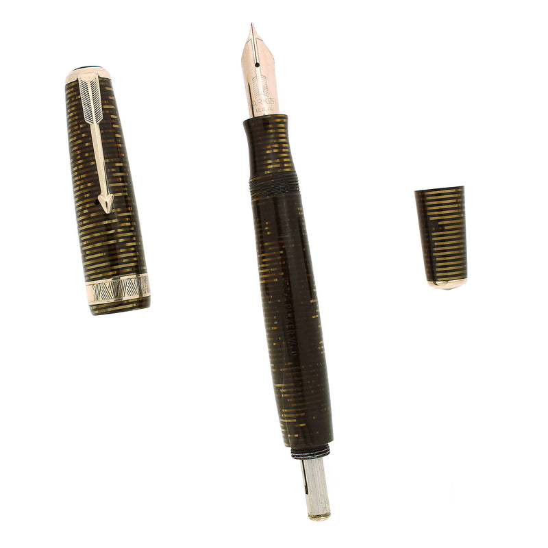 1937 PARKER VACUMATIC GOLDEN PEARL SENIOR MAXIMA DOUBLE JEWEL FOUNTAIN PEN RESTORED OFFERED BY ANTIQUE DIGGER