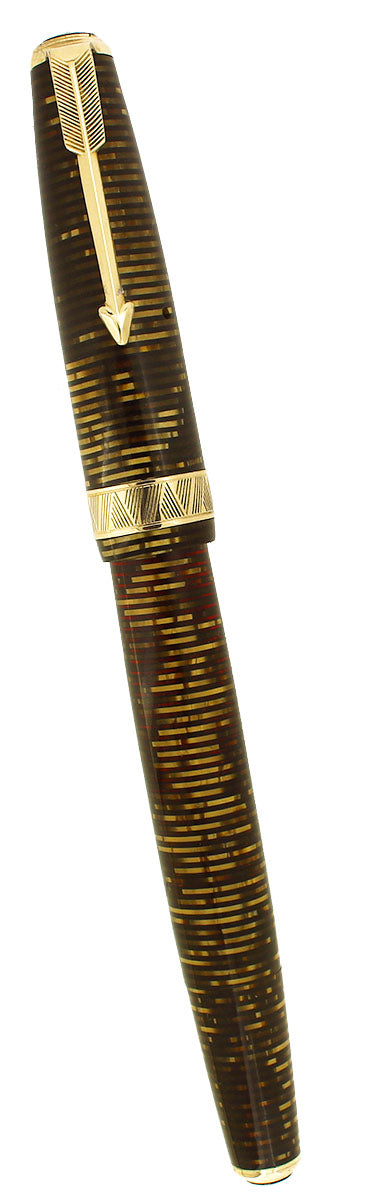 1937 PARKER VACUMATIC GOLDEN PEARL SLENDER MAXIMA DOUBLE JEWEL FOUNTAIN PEN RESTORED