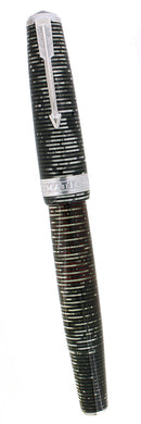 RARE 1937 PARKER SENIOR MAXIMA SILVER PEARL VACUMATIC CAP BAND FOUNTAIN PEN RESTORED OFFERED BY ANTIQUE DIGGER