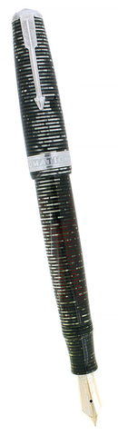 RARE 1937 PARKER SENIOR MAXIMA SILVER PEARL VACUMATIC CAP BAND FOUNTAIN PEN RESTORED OFFERED BY ANTIQUE DIGGER