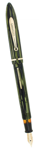 C1937 SHEAFFER LONG SLENDER 350 BALANCE MARINE GREEN STRIATED FOUNTAIN PEN RESTORED OFFERED BY ANTIQUE DIGGER
