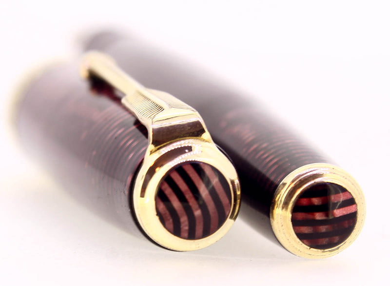 1938 PARKER SLENDER MAXIMA VACUMATIC BURGUNDY PEARL DOUBLE JEWEL FOUNTAIN PEN RESTORED OFFERED BY ANTIQUE DIGGER