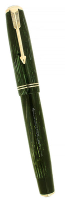 1938 PARKER VACUMATIC GREEN PEARL SHADOW WAVE DOUBLE JEWEL FOUNTAIN PEN RESTORED OFFERED BY ANTIQUE DIGGER