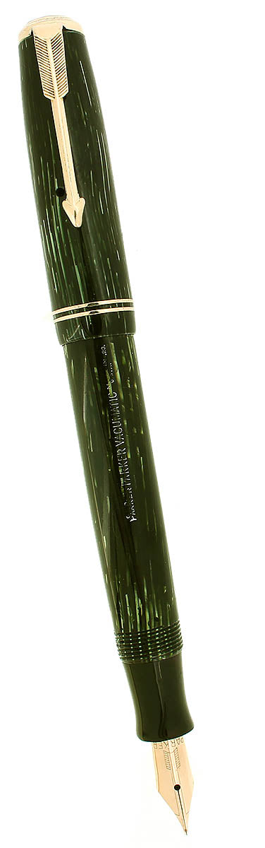 1938 PARKER VACUMATIC GREEN PEARL SHADOW WAVE DOUBLE JEWEL FOUNTAIN PEN RESTORED OFFERED BY ANTIQUE DIGGER