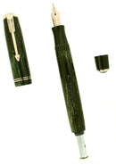 1938 PARKER VACUMATIC GREEN PEARL SHADOW WAVE DOUBLE JEWEL FOUNTAIN PEN RESTORED OFFERED BY ANTIQUE DIGGER