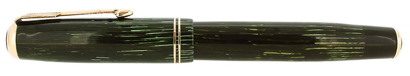 1938 PARKER VACUMATIC GREEN PEARL SHADOW WAVE DOUBLE JEWEL FOUNTAIN PEN RESTORED OFFERED BY ANTIQUE DIGGER