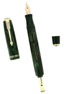 1938 PARKER SHADOW WAVE VACUMATIC GREEN PEARL DOUBLE JEWEL FOUNTAIN PEN RESTORED OFFERED BY ANTIQUE DIGGER