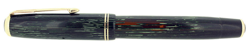 1938 PARKER SHADOW WAVE VACUMATIC GREEN PEARL DOUBLE JEWEL FOUNTAIN PEN RESTORED OFFERED BY ANTIQUE DIGGER