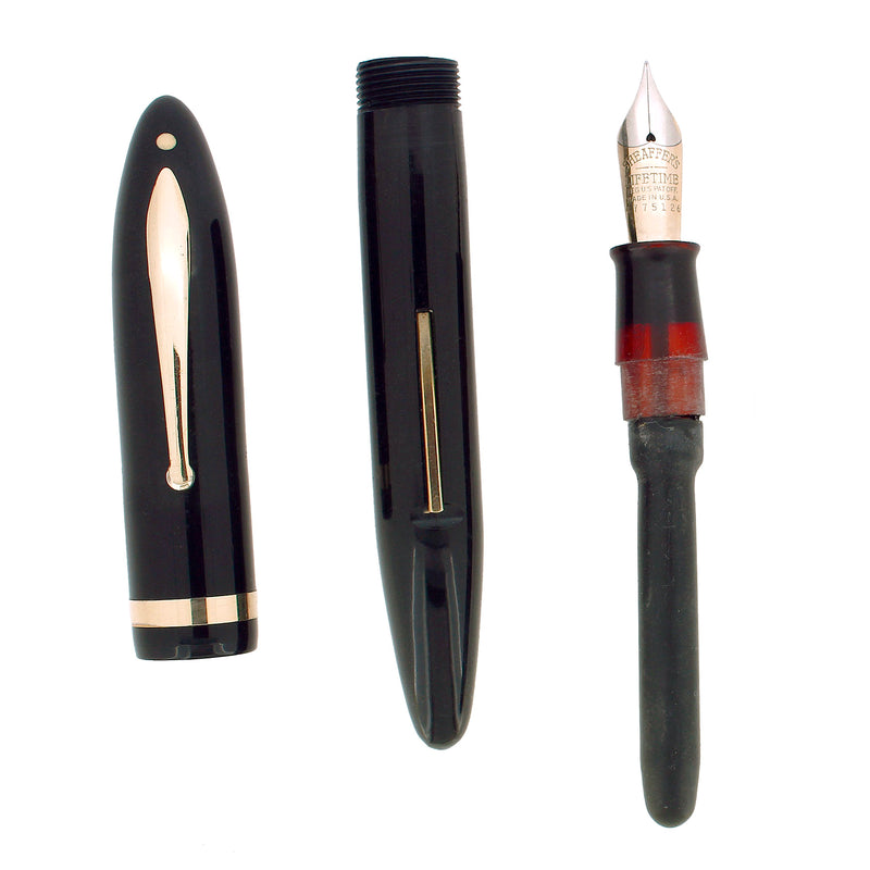 C1938 SHEAFFER JET BLACK OVERSIZE BALANCE FOUNTAIN PEN RESTORED OFFERED BY ANTIQUE DIGGER