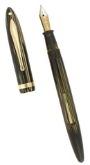 C1938 SHEAFFER LONG SLENDER BALANCE GOLDEN BROWN STRIATED FOUNTAIN PEN RESTORED OFFERED BY ANTIQUE DIGGER