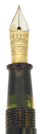 C1938 SHEAFFER LONG SLENDER BALANCE GOLDEN BROWN STRIATED FOUNTAIN PEN RESTORED OFFERED BY ANTIQUE DIGGER