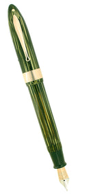 C1938 SHEAFFER GREEN STRIATED OVERSIZE BALANCE OFF CATALOG JEWELERS BAND FOUNTAIN PEN RESTORED OFFERED BY ANTIQUE DIGGER