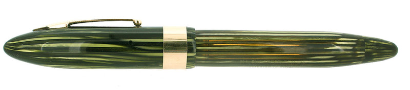 C1938 SHEAFFER GREEN STRIATED OVERSIZE BALANCE OFF CATALOG JEWELERS BAND FOUNTAIN PEN RESTORED OFFERED BY ANTIQUE DIGGER