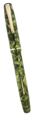 C1938 SHEAFFER WASP GREEN MARBLE FOUNTAIN PEN RESTORED OFFERED BY ANTIQUE DIGGER