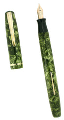 C1938 SHEAFFER WASP GREEN MARBLE FOUNTAIN PEN RESTORED OFFERED BY ANTIQUE DIGGER