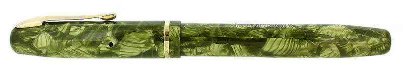 C1938 SHEAFFER WASP GREEN MARBLE FOUNTAIN PEN RESTORED OFFERED BY ANTIQUE DIGGER