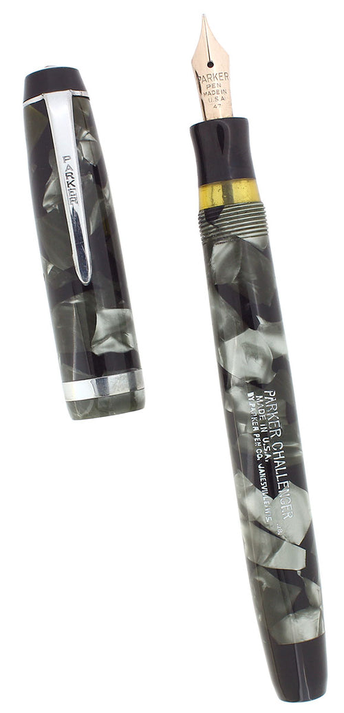 1938 PARKER CHALLENGER STANDARD SIZE GRAY MARBLED FOUNTAIN PEN RESTORE