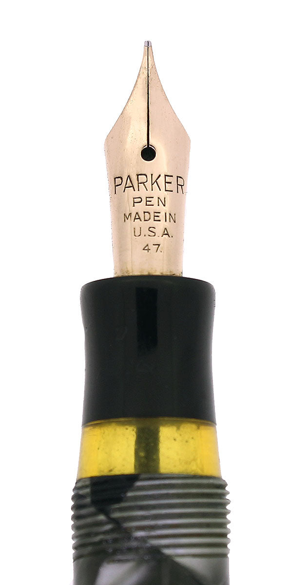 1938 PARKER CHALLENGER STANDARD SIZE GRAY MARBLED FOUNTAIN PEN RESTORED OFFERED BY ANTIQUE DIGGER
