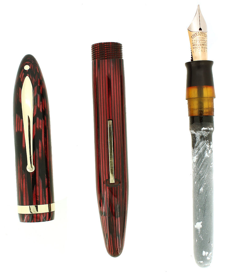 CIRCA 1939 SHEAFFER OVERSIZED CARMINE BALANCE FOUNTAIN PEN RESTORED OFFERED BY ANTIQUE DIGGER
