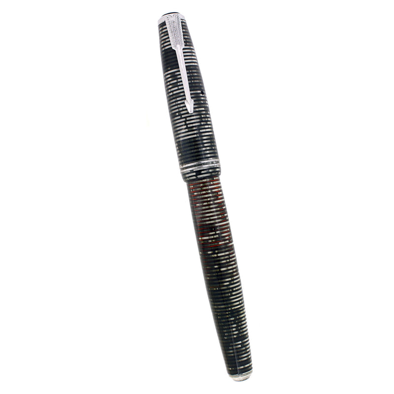 1940 PARKER VACUMATIC SILVER PEARL DOUBLE JEWEL FOUNTAIN PEN RESTORED OFFERED BY ANTIQUE DIGGER