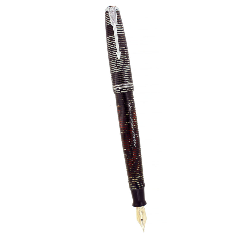 1940 PARKER VACUMATIC SILVER PEARL DOUBLE JEWEL FOUNTAIN PEN RESTORED OFFERED BY ANTIQUE DIGGER