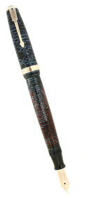 1940 PARKER VACUMATIC AZURE PEARL DOUBLE JEWEL MAJOR FOUNTAIN PEN RESTORED OFFERED BY ANTIQUE DIGGER