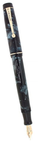 CIRCA 1941 PARKER VICTORY BLUE MARBLE M-BBB FLEX NIB 2.15MM FOUNTAIN PEN RESTORED OFFERED BY ANTIQUE DIGGER