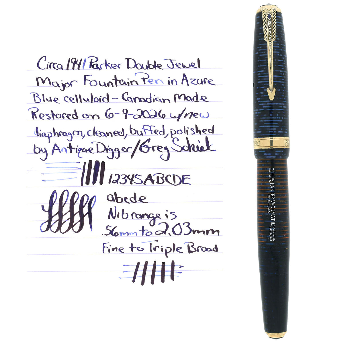1941 PARKER VACUMATIC DOUBLE JEWEL AZURE PEARL FOUNTAIN PEN FLEX