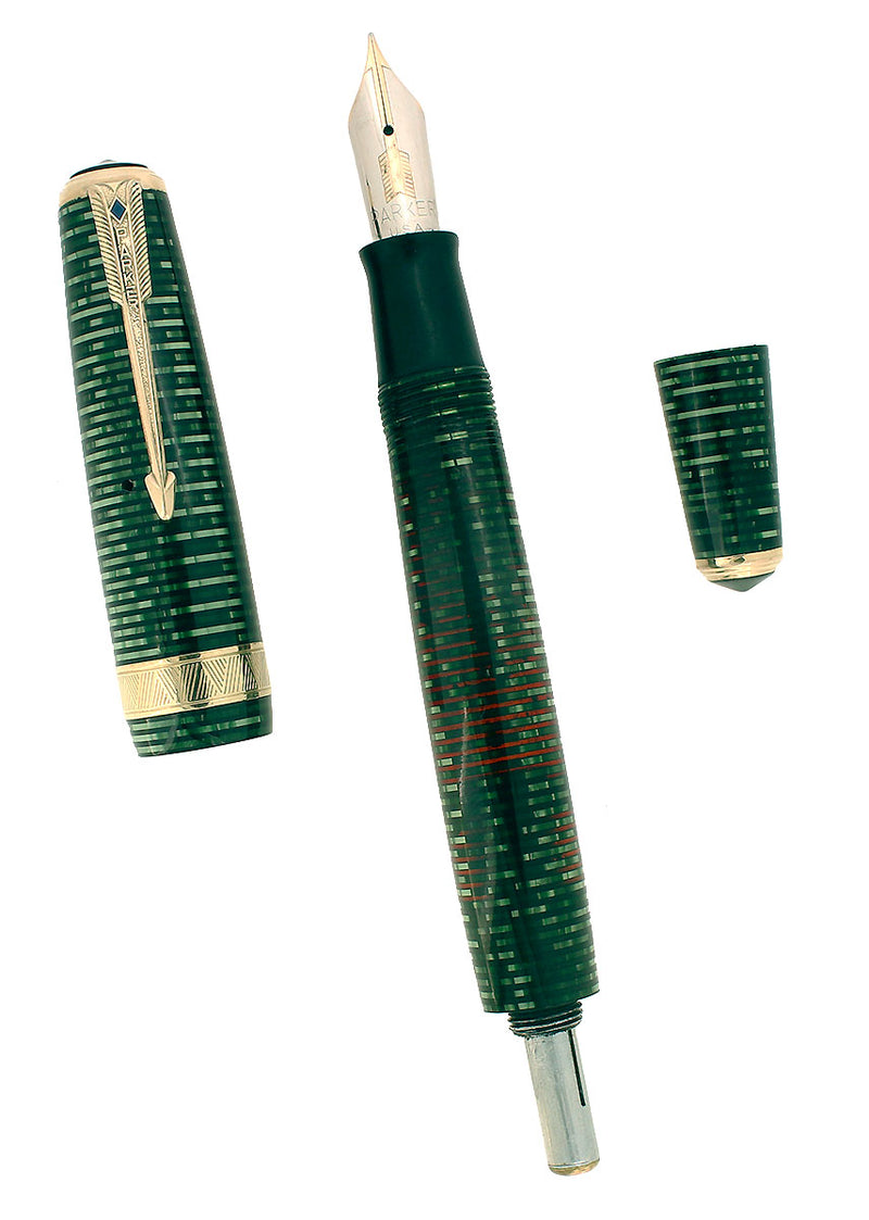 1941 PARKER SENIOR MAXIMA EMERALD PEARL VACUMATIC DOUBLE JEWEL FOUNTAIN PEN RESTORED OFFERED BY ANTIQUE DIGGER