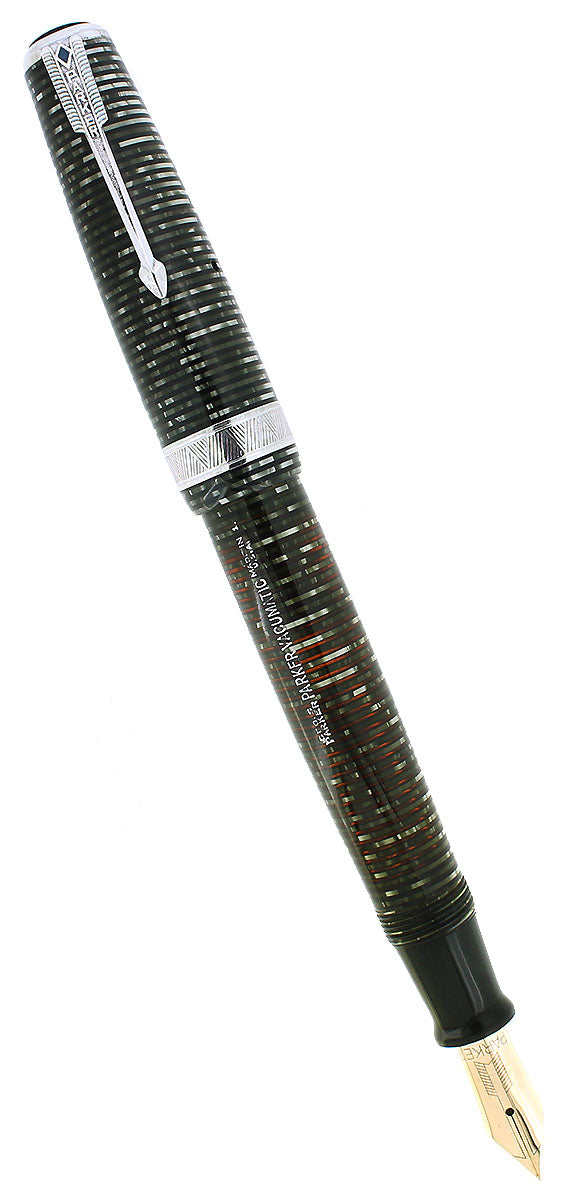 1941 PARKER SENIOR MAXIMA SILVER PEARL VACUMATIC DOUBLE JEWEL FOUNTAIN PEN RESTORED OFFERED BY ANTIQUE DIGGER
