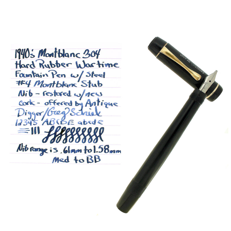 1940S MONTBLANC 304 WARTIME SAFETY EYEDROPPER-FILL FOUNTAIN PEN STUB NIB RESTORED OFFERED BY ANTIQUE DIGGER