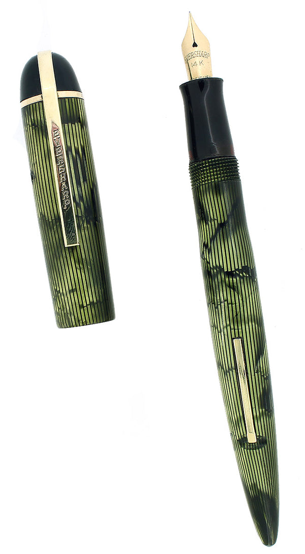 CIRCA 1943 EVERSHARP SKYLINE GREEN MOIRE CELLULOID FOUNTAIN PEN RESTOR